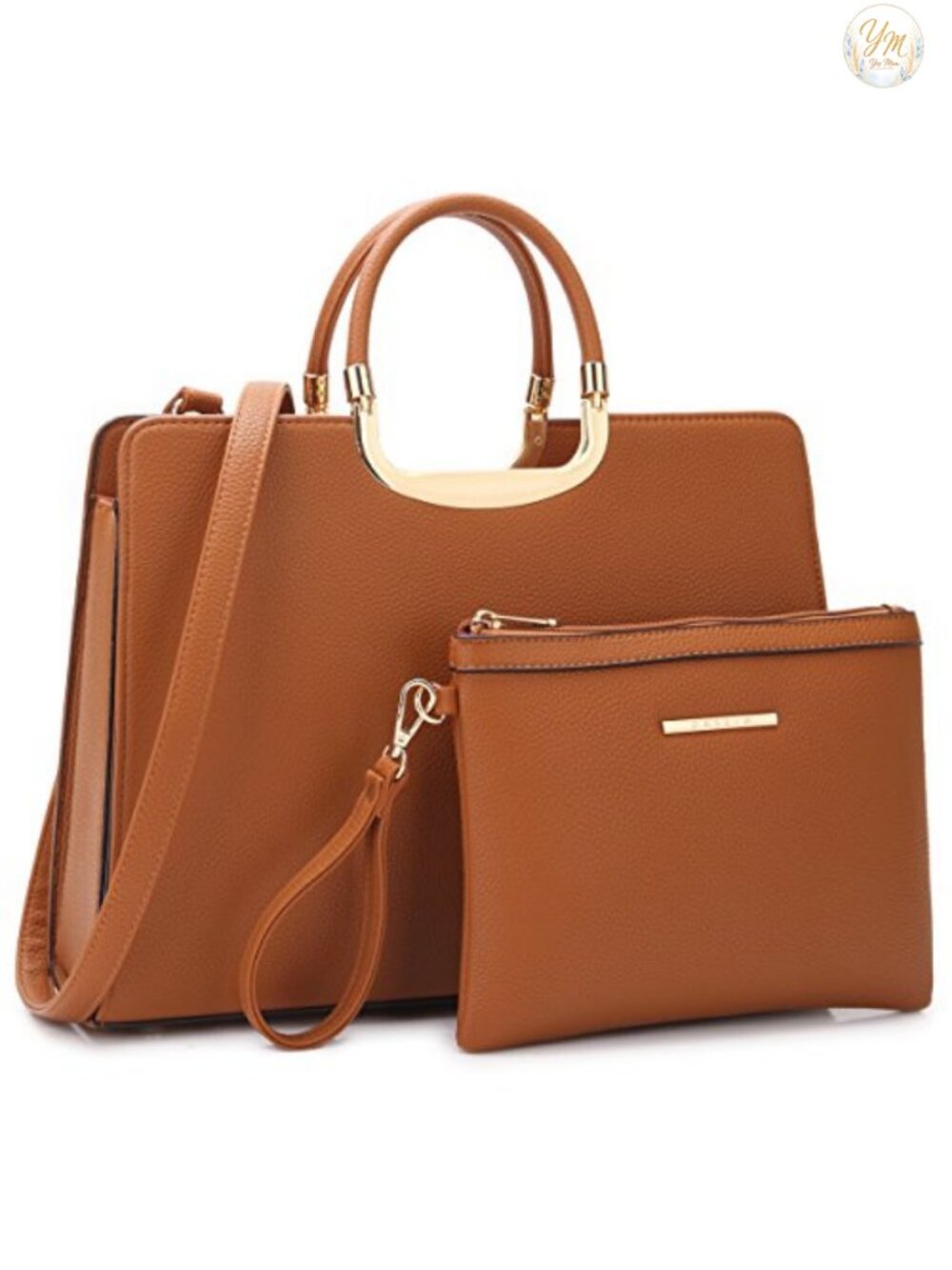Vegan PU Pebbled Leather Satchel Top Handle Shoulder Bag with Matching Wallet